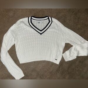 Hollister White V-Neck Sweater with Black Trim